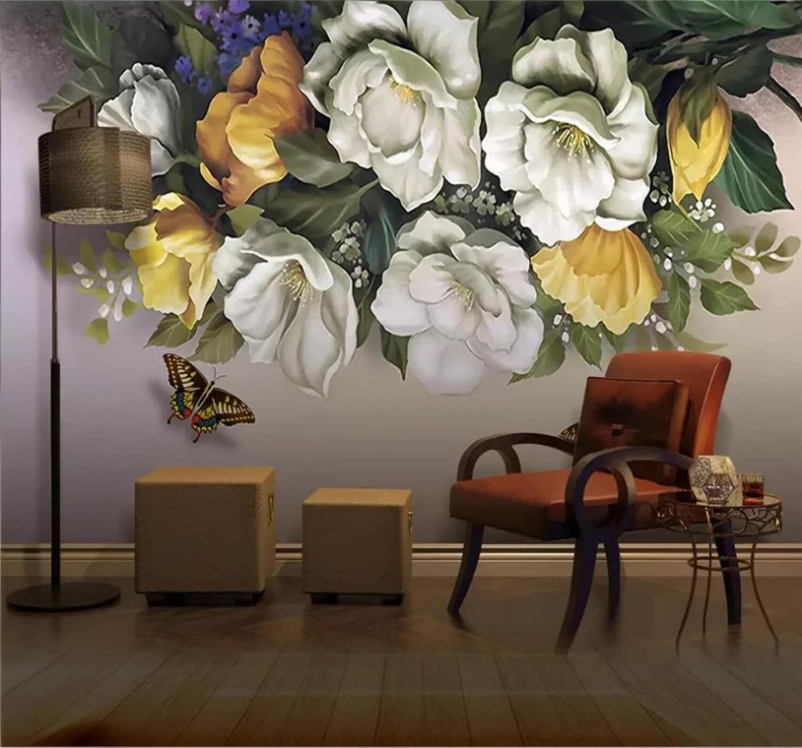 XLMING Three Dimensional Beautiful Fresh Floral Butterflies 3D Wallpaper Luxury Home Dining Decor Paste Sofa Living Room The Wall for Bedroom Mural-300cm×210cm