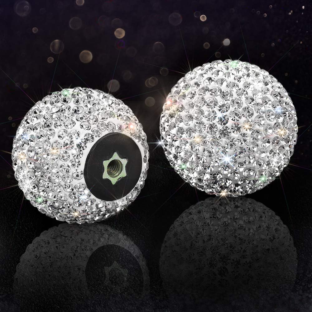 Soleebee 4 Pcs Bling Drawer Knobs,Decoration Dresser Cupboard Knobs,Bling Crystal Rhinestone Cabinet knobs,Round Pull Handle with Screws for Home Kitchen Bathroom Office (White)
