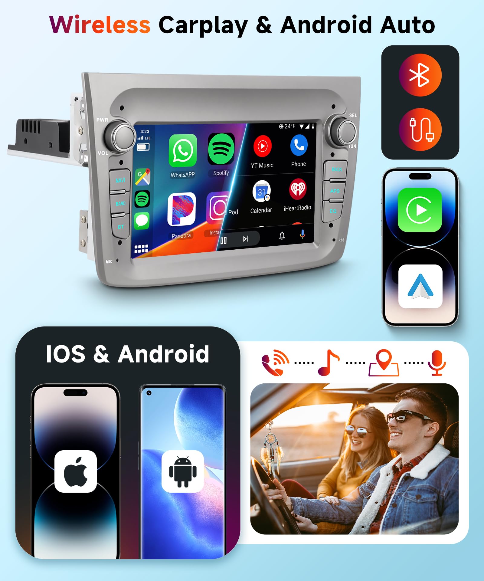 【2+64G】Hodozzy Carplay Autoradio per Alfa Romeo MITO 2008-2016,7 Pollici Stereo auto Bluetooth con Android Auto/WiFi/GPS/RDS/FM/USB+Telecamera Retromarcia
