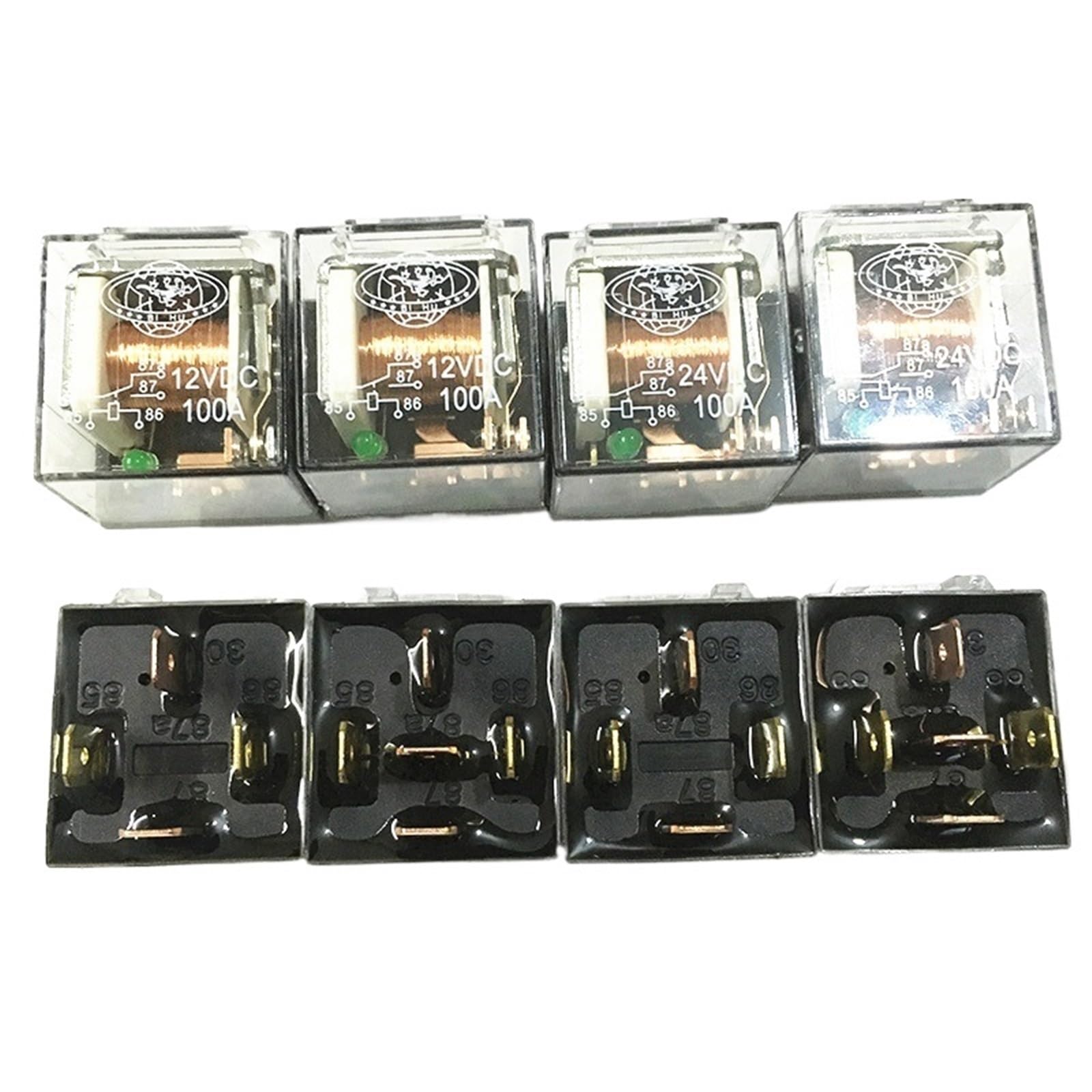 1 relé impermeable transparente iluminado for automóvil de 12 V/24 V, 100 A, 4 pines y 5 pines, relé de contacto simple y doble de alta potencia(12V 4pin)