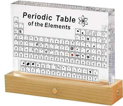 Periodic Table with Real Elements Inside, Periodic Table Decoration 2D Acrylic Element Periodic Table Handicraft Elements Display Chart Gift for Student, Kids, Teacher