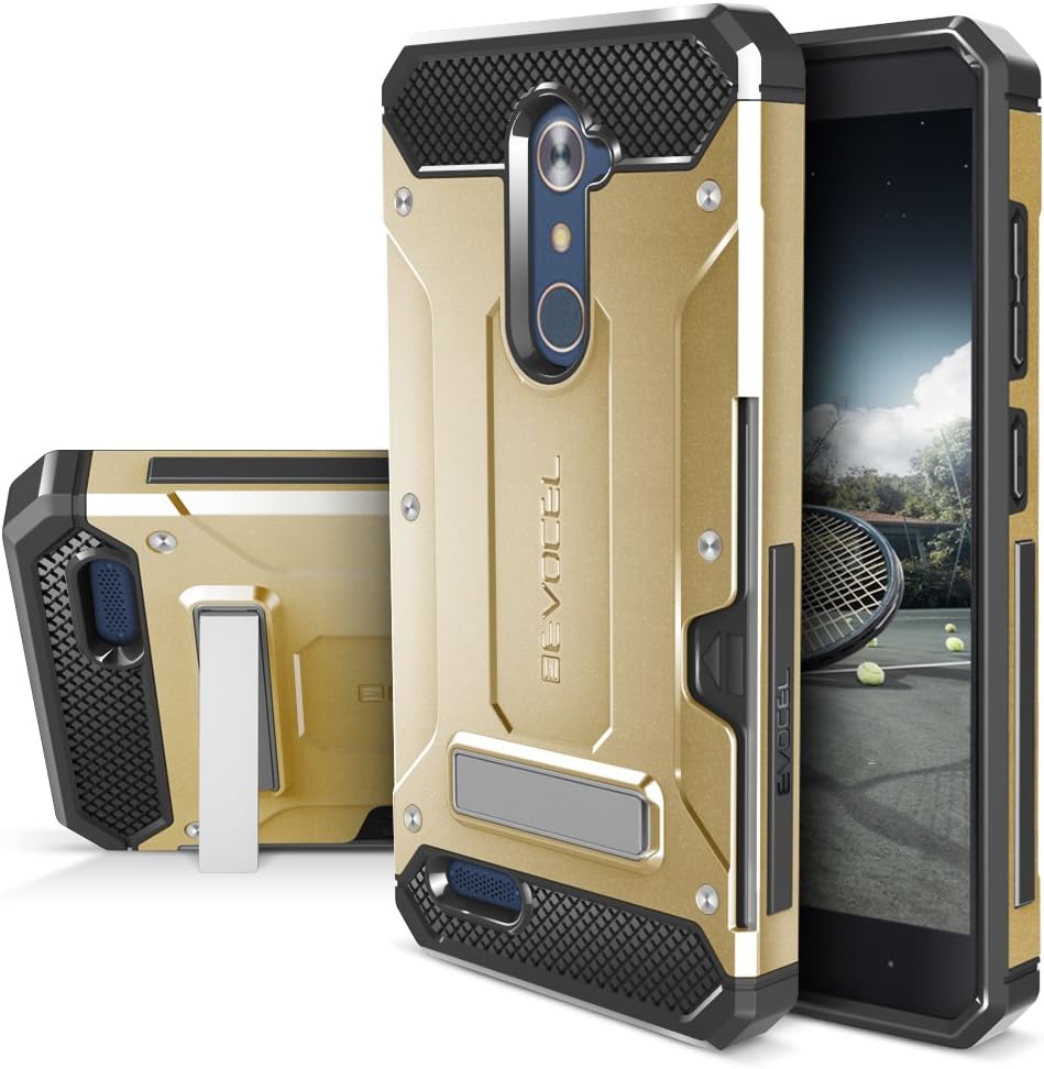 Evocel Explorer Series Pro Dual Layer Hybrid Protector with Metal Kickstand and Credit Card Slot for ZTE ZMAX PRO - Gold Medal
