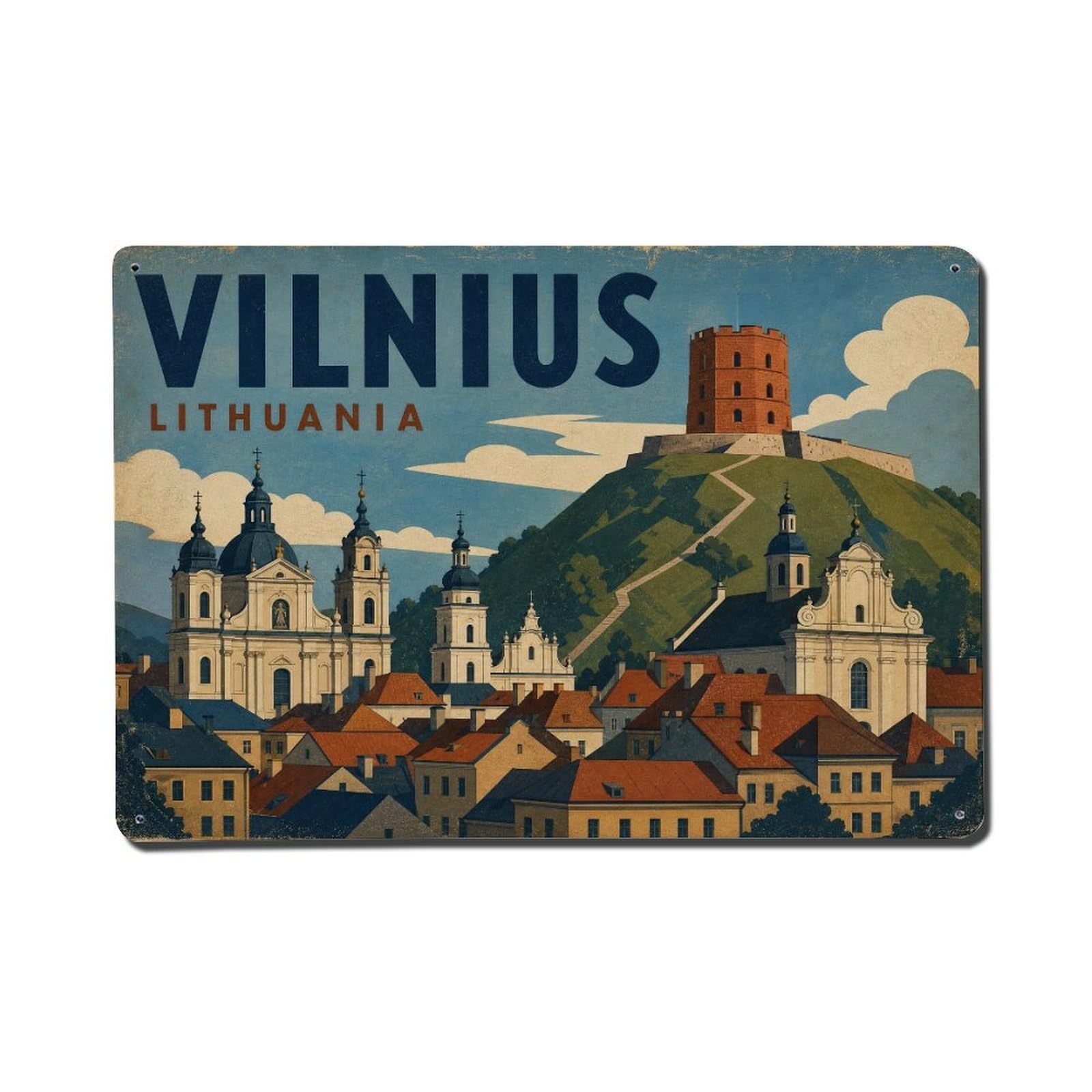 Retro Travel Lithuania Vilnius Metal Tin Sign Plaque Wall Decor for Cafe, Club Bar, Office, Garden Metal Poster 8x12Inch