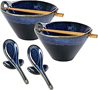 Vista 12 de UNICASA Juego de 2 cuencos japoneses para ramen con palillos, cucharas y reposos, cuencos de fideos de porcelana profunda de 26 onzas para Udon