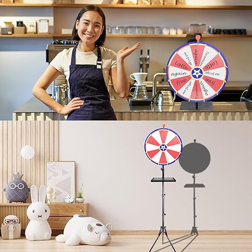 Miniatura 6 de Rueda giratoria de doble uso de 20 pulgadas con trípode plegable y base resistente, rueda giratoria de altura ajustable, 12 ranuras de color de mesa