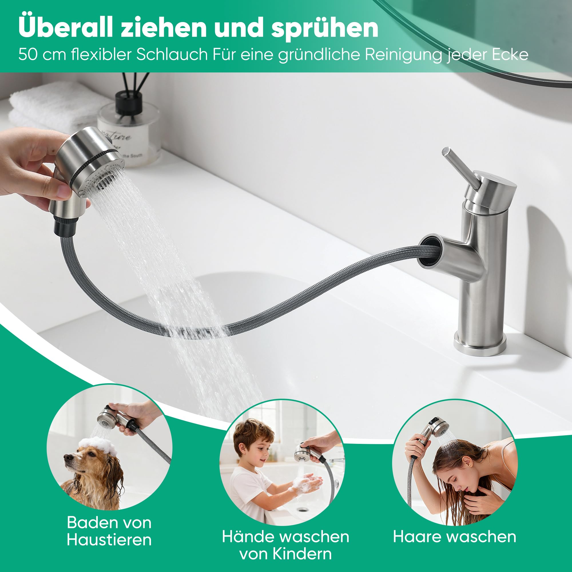 Grifo de baño extensible con una sola mano