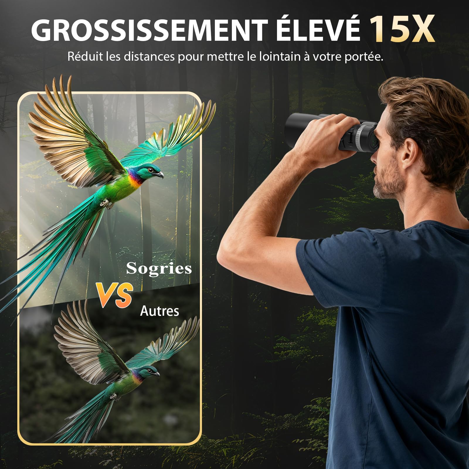 Sogries Jumelles 15x52 Adultes Observation Oiseaux