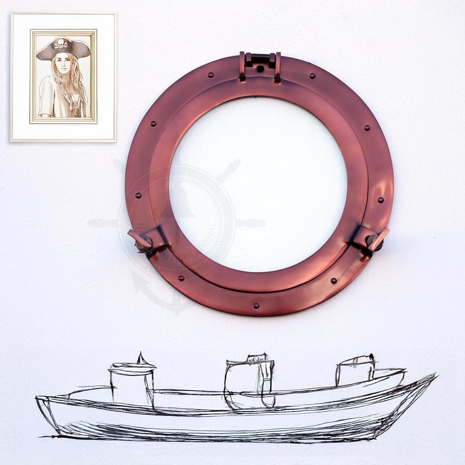 Nagina International Antique Coke Copper Wall Mounted Nautical Premium Aluminum Vintage Window | Ship's Porthole | Pirate's Maritime Nautical Themed Decor (12 Inches, Transparent Glass Window)