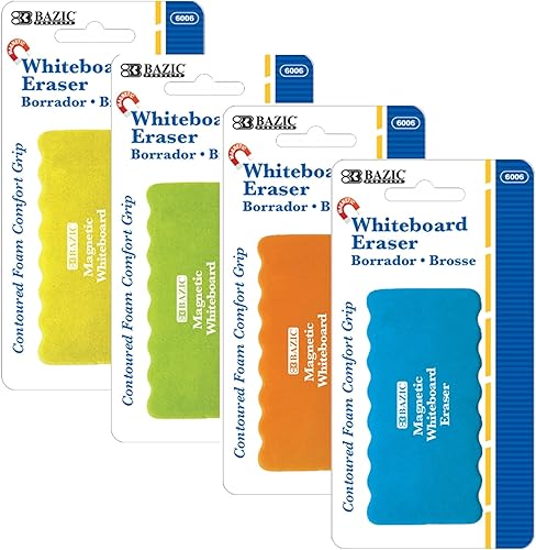 BAZIC Borrador magnético de pizarra blanca con agarre cómodo de espuma, 7 x 3.46 pulgadas, borradores de pizarra blanca de colores surtidos para