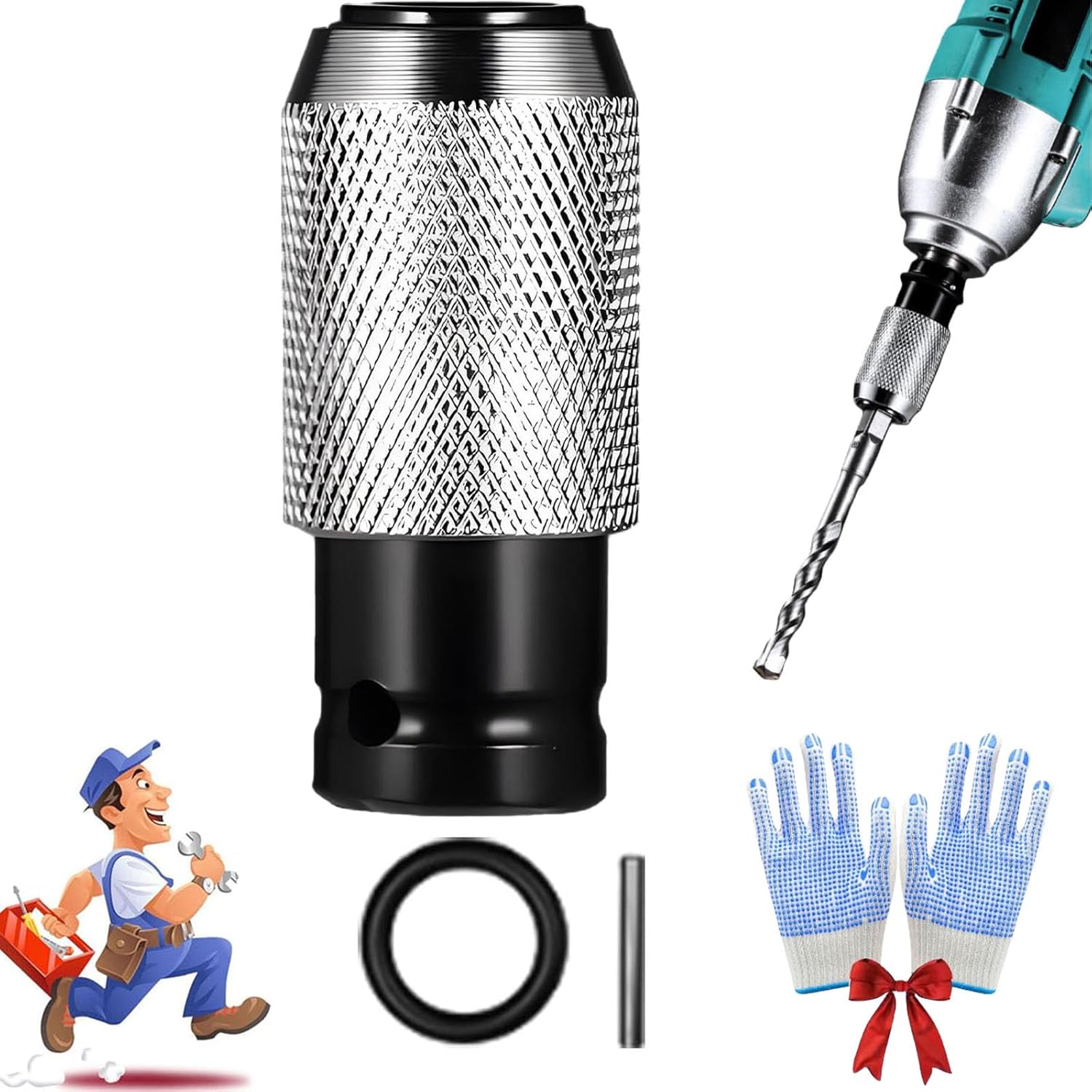 Rotary Hammer Adapter with Quick Release, Electric Drill Wrench to Hammer Converter, Includes 4 Impact Drill Bits
