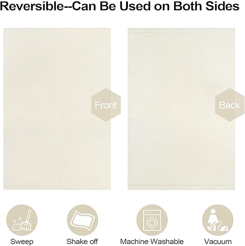 Miniatura 5 de LEEVAN Alfombra de cocina lavable de 2 x 4.3 pies, alfombra bohemia reversible de color blanco, alfombra de pasillo pequeña, alfombra de pasillo