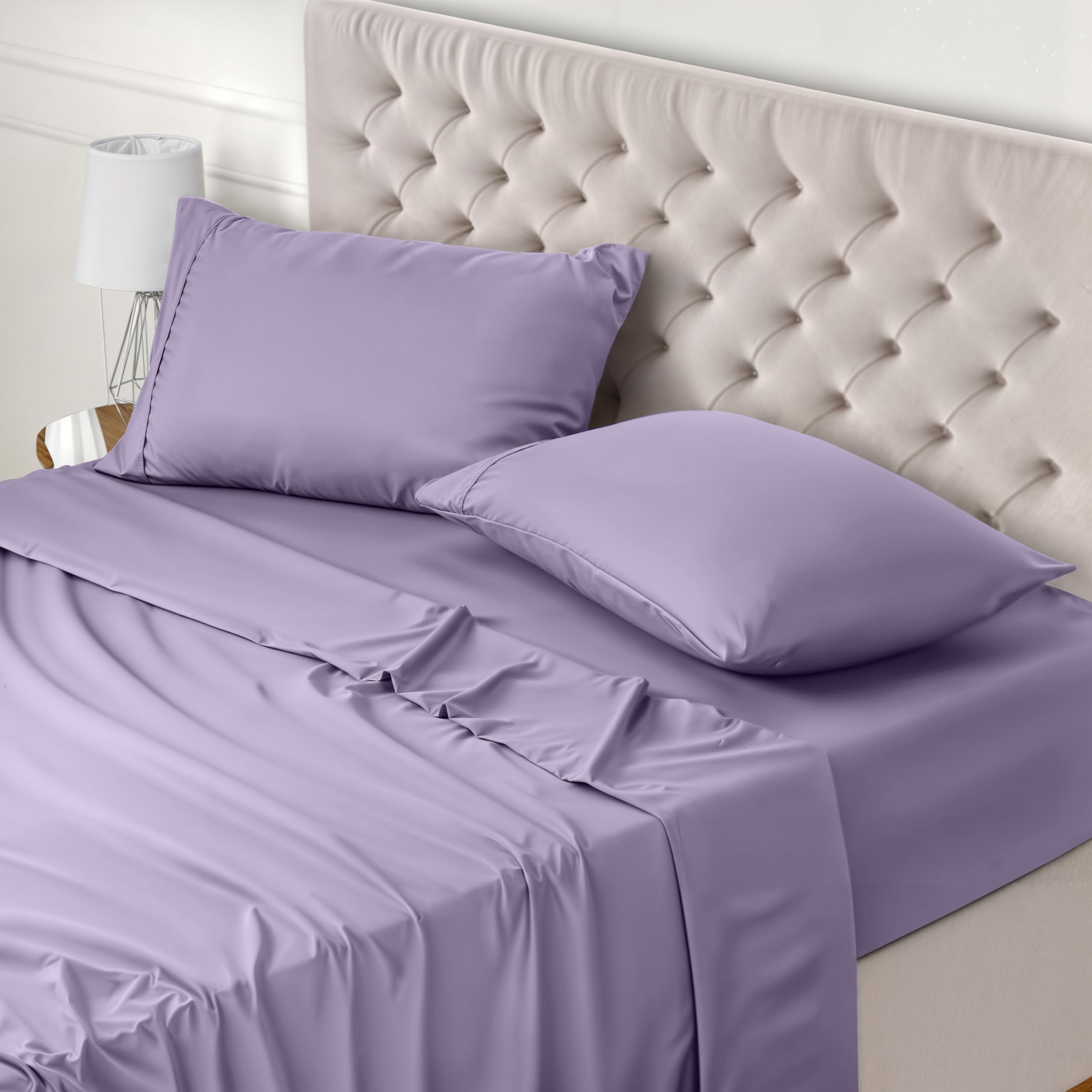 Utopia Bedding - Set Lenzuola Letto Una Piazza e Mezza 4 Pezzi 135x190 cm - Spazzolata Poliestre di Microfibra - Oeko-Tex Certificato - Lenzuolo con Angoli, Lenzuolo Piatto e 2 Federe 50x75, Lavanda
