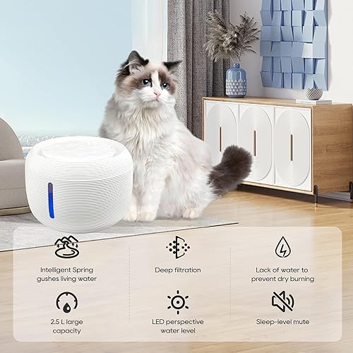 Miniatura 5 de Fuente de agua para mascotas, fuente de agua para gatosperros con gran capacidad de 2.5 litros, dispensador de agua para mascotas, color blanco