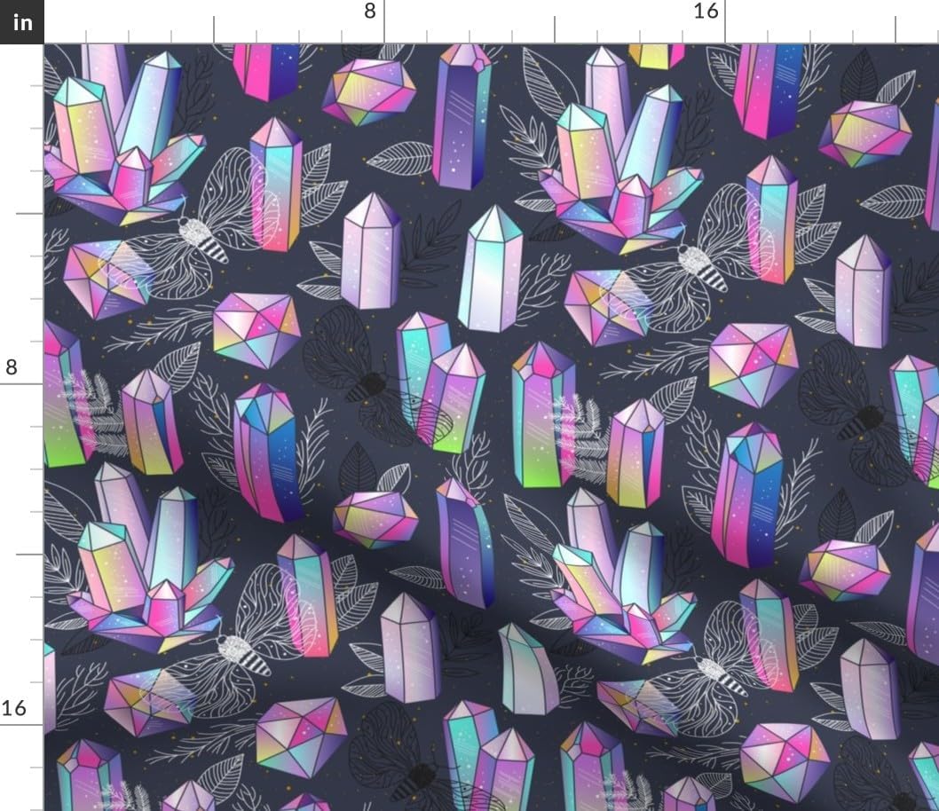 Spoonflower Fabric - Moths Crystals Butterfly Rainbow Witchcraft Printed on Petal Signature Cotton Fabric by The Yard - Sewing Quilting Apparel Crafts Decor