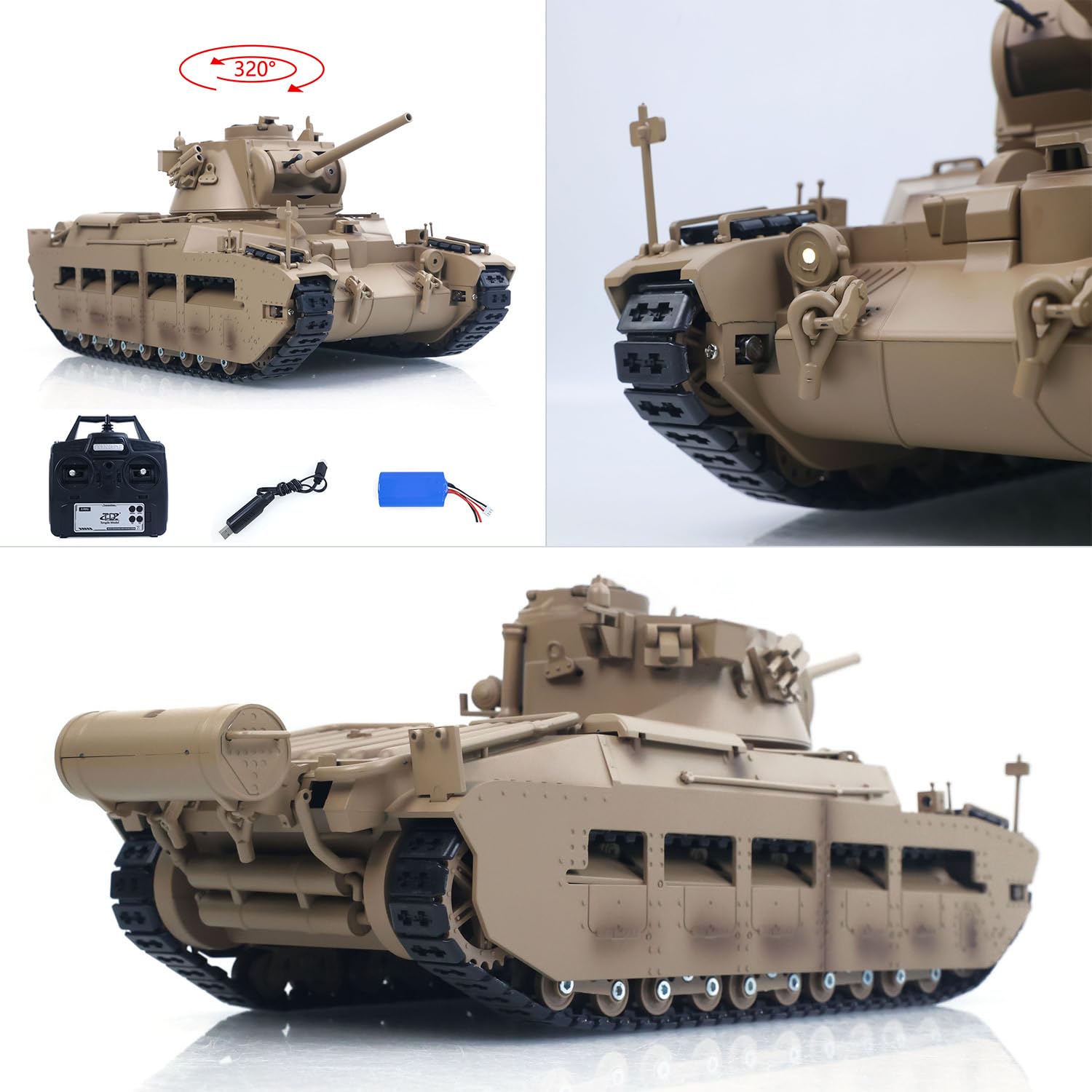 TOUCAN RC HOBBY Tongde 1/16 Telecomando Militare Serbatoio Matilda III IV Torretta Rotazione 320 Gradi Luci IR Suoni RC Modello Elettrico Fumo Unità