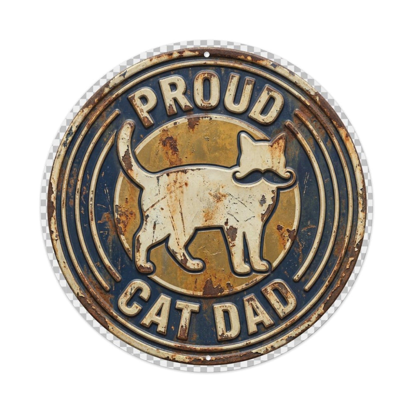 Cat Dad Proud Display Metal Tin Sign Plaque Wall Decor for Cafe, Club Bar, Office, Home Garden Round Metal Poster 8x8Inch