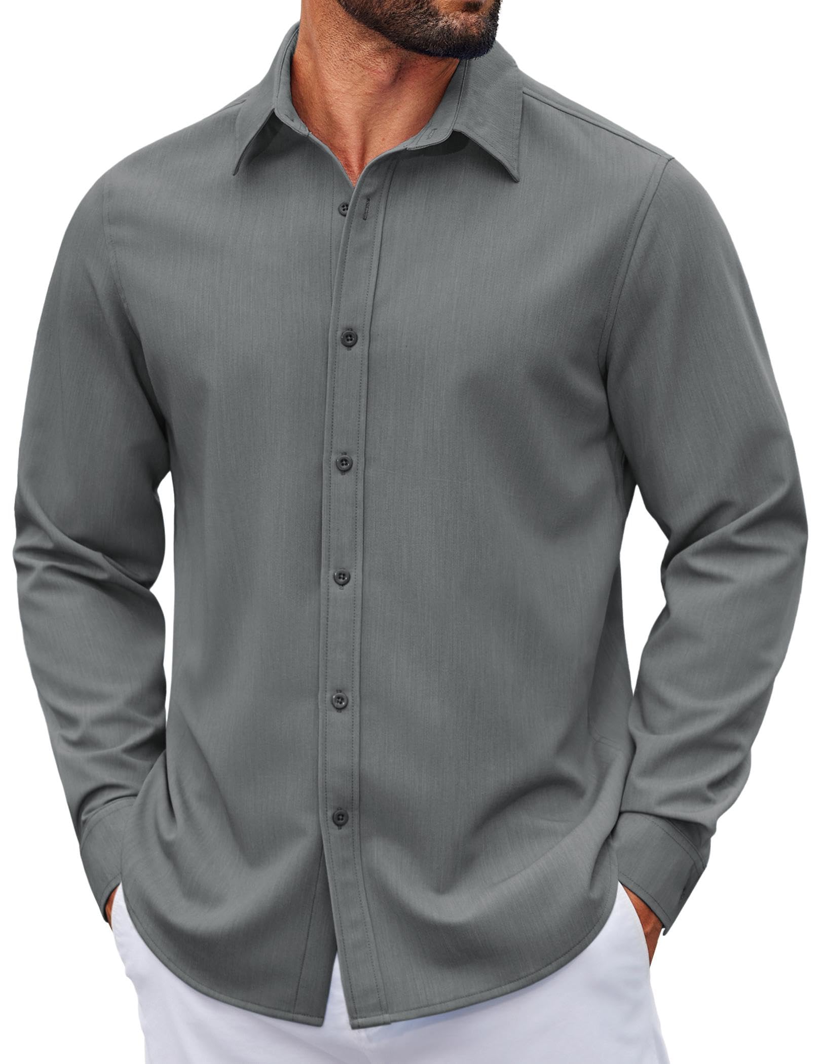 COOFANDY Men's Casual Button Down Long Sleeve Untucked Denim Dress Shirt