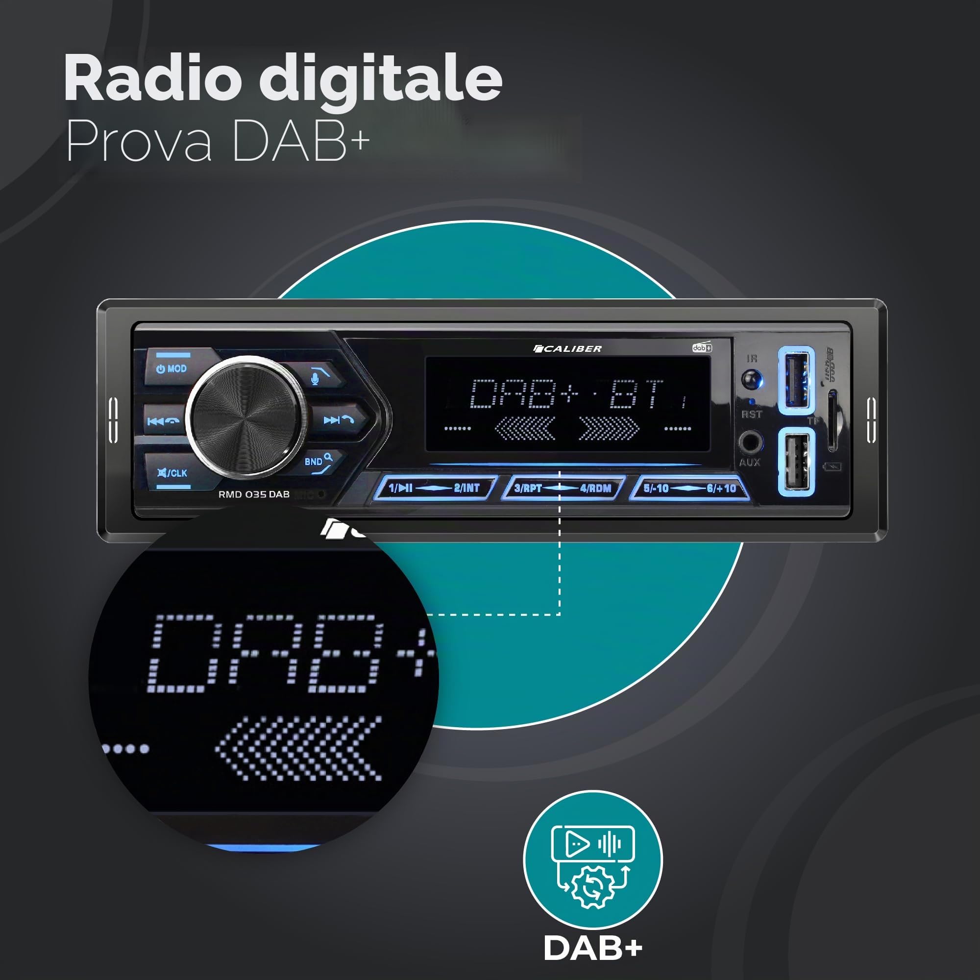 Caliber Autoradio Bluetooth 1DIN, sintonizzatore Dab+/FM, 4 x 55 W, USB/Micro SD, ricarica 2,1 A, ingresso ausiliario, vivavoce, uscita RCA, compatibile con MP3/WMA/APE/FLAC/AAC