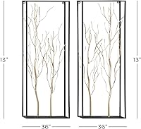 Vista 3 de Deco 79 Escultura de pared de árbol de metal para el hogar, rama con marco negro, juego de 2 arte de pared de 13 pulgadas de ancho, 36 pulgadas