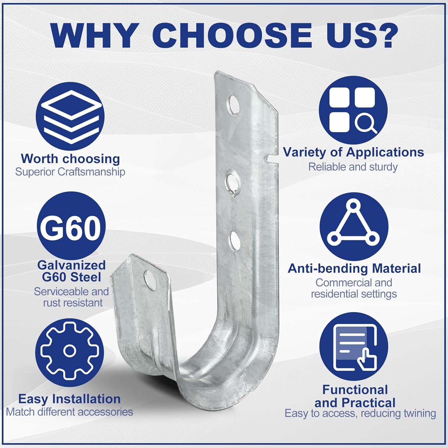 Gisafai 25 Pcs Cable Support J-Hook, Garage Hooks for Hanging, Heavy Duty Metal Network J-Hook for Cable and Wire Management Wall Mount J Utility, G60 Galvanized Steel(1-5/16 Inch,Silver)