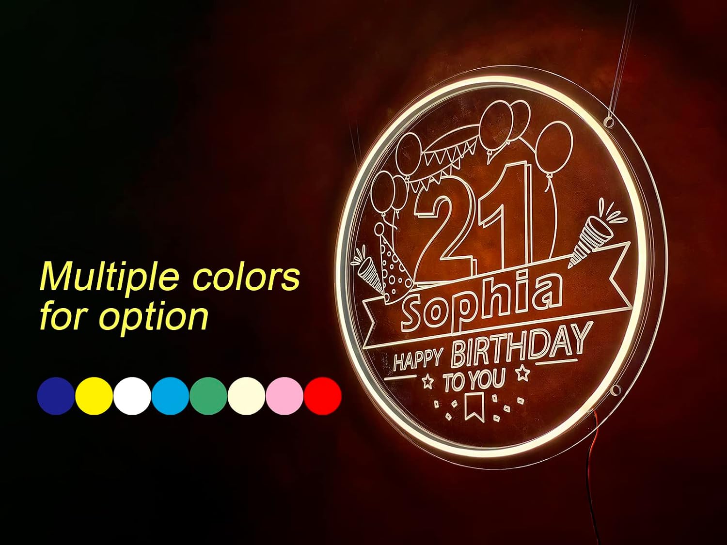 Custom Happy Birthday LED Sign, Personalized Happy Birthday Light Up Sign, Custom Neon Happy Birthday Sign Desktop Decorations for Girls Boys Kids, Birthday Gifts for Women Children, 12"×12" (Happy Birthday Sign-2)