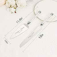 Vista 6 de Juego de cuchillo y servidor personalizado para pastel de boda, juego de corte de pastel grabado, cortador de pastel plateado, cuchillo de pizza