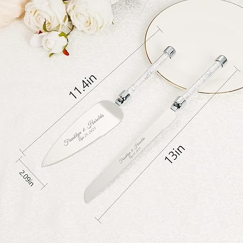 Miniatura 6 de Juego de cuchillo y servidor personalizado para pastel de boda, juego de corte de pastel grabado, cortador de pastel plateado, cuchillo de pizza,