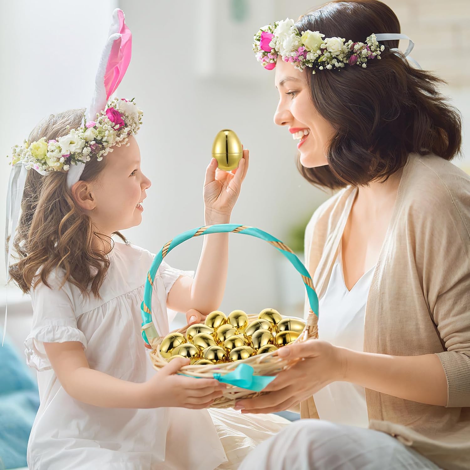 NUOBESTY 20pcs Plastic Easter Eggs Fillable Golden Easter Egg Hunting Kit for Party Decor and Games, Medium Size 2. 36 Inch