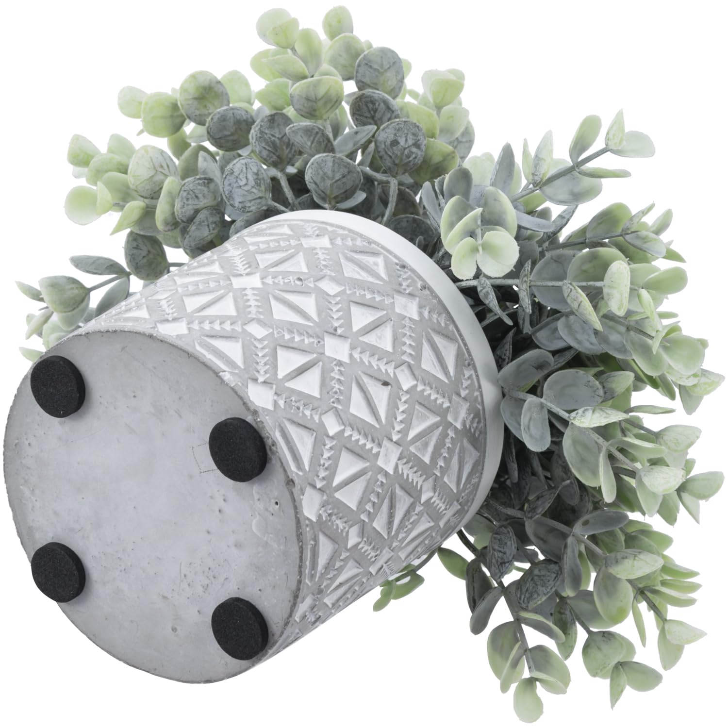 2pc MyGift Artificial Potted Eucalyptus Boxwood Plant Faux Greenery in Modern Geometric Embossed Pattern Concrete Planter Pot
