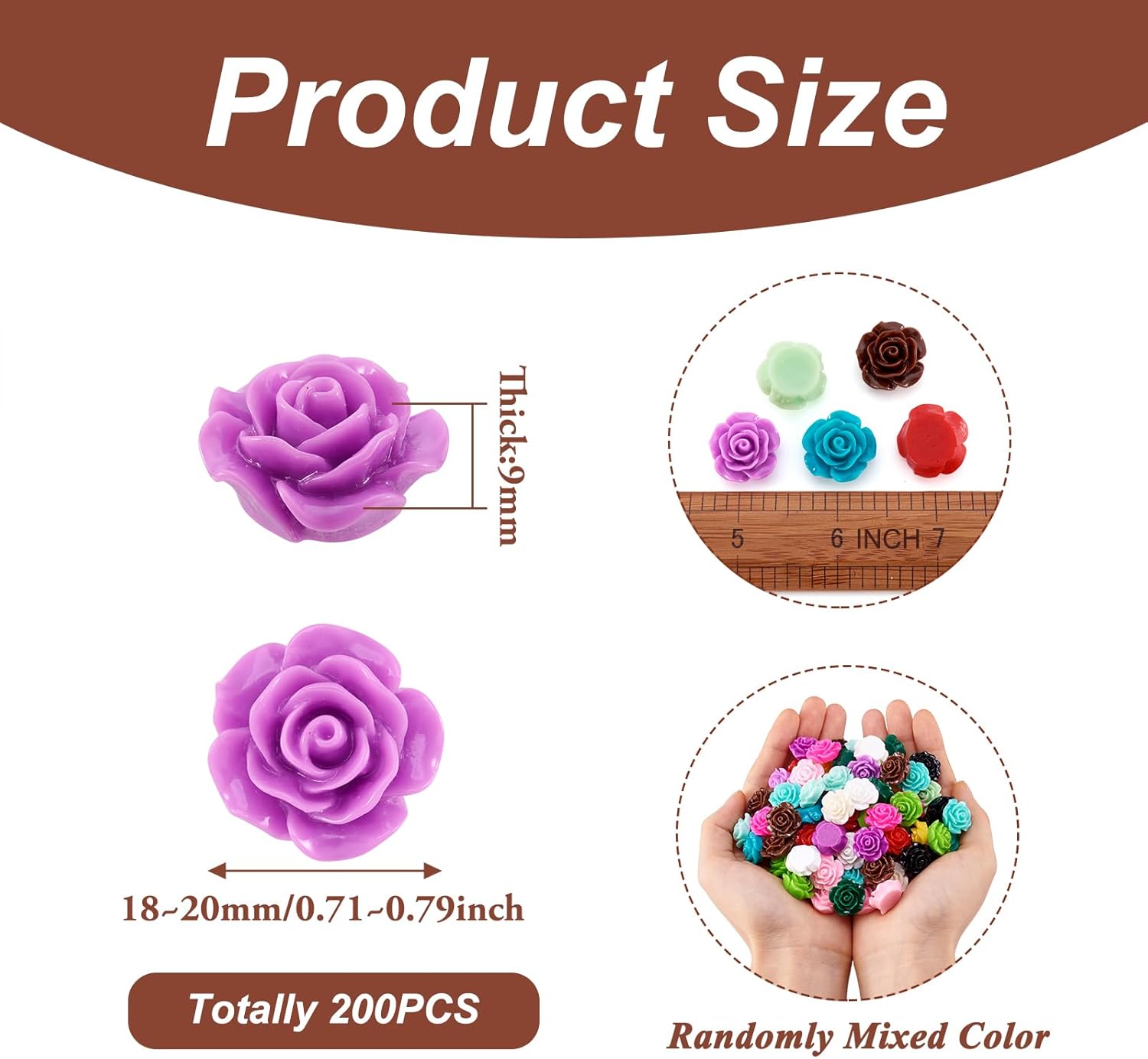 Craftdady 200Pcs Resin Rose Flower Flatback Cabochons 18-20mm Undrilled Random Mixed Colors Floral Decor Charms for Phone Case Scrapbooking Jewelry Making - Image 4