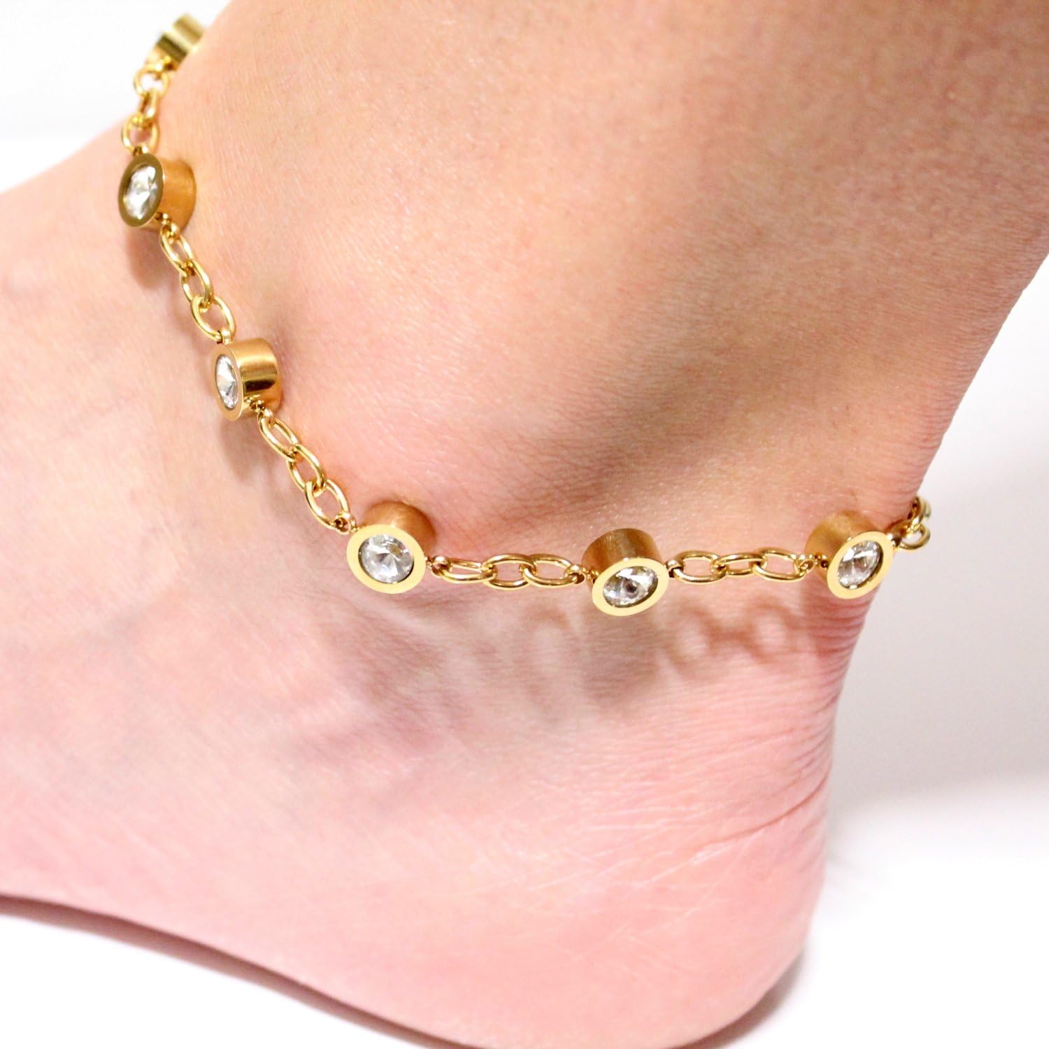 Magnetic Therapy Bracelet/Anklet Gold with Clear Crystals