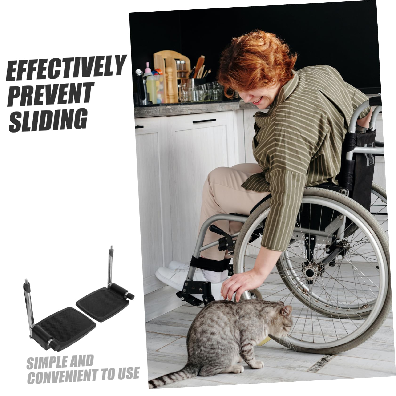 Pedal de Silla de Ruedas Negro de Aleación de Aluminio, Par | Barra de Soporte, Diseño Antideslizante, Adaptación, Accesorio para Reposapiés