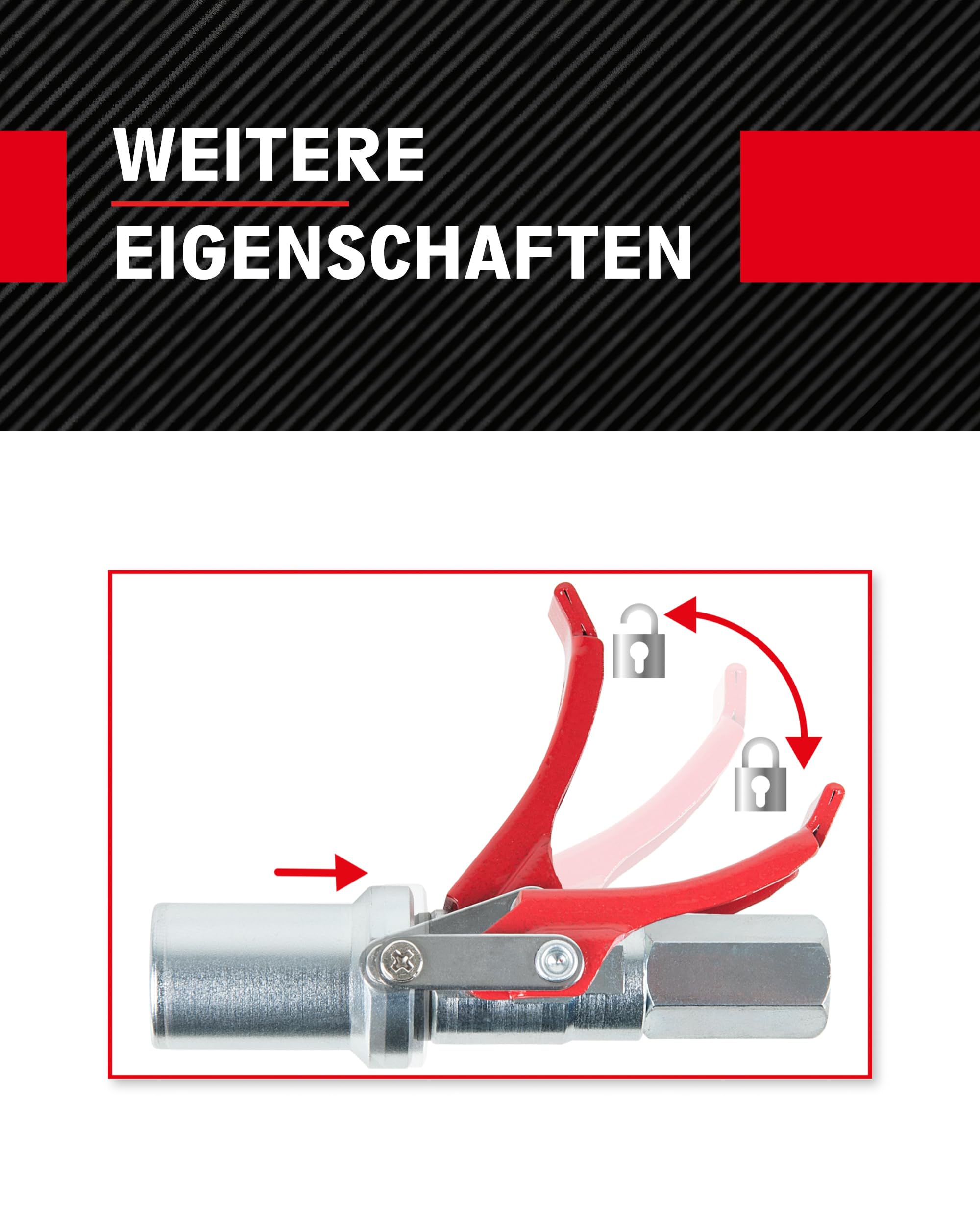 KS Tools 980.1108 Quick-Lock Schnellkupplung für Fettpressen, 1/8 Rot/Silber