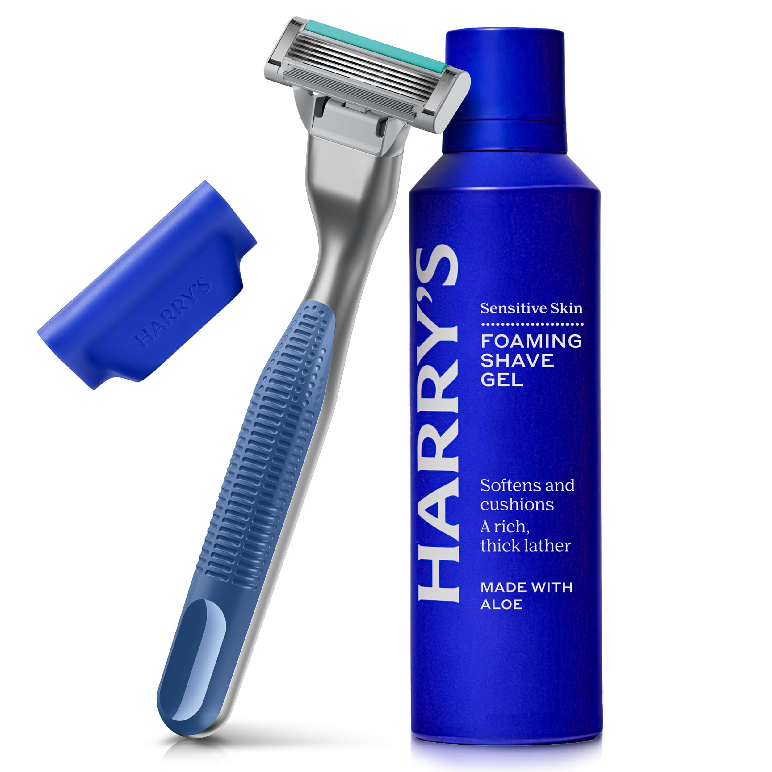 Harry's Plus Razors for Men - Trial Set (Tide) - 1 Handle and Razor, 120ml Foaming Shave Gel and Travel Blade Cover