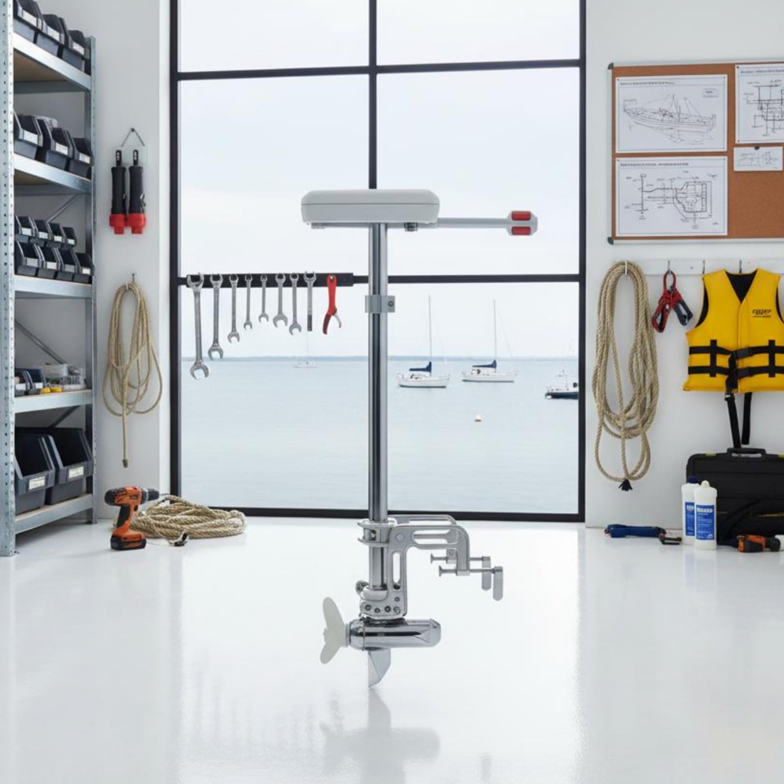 Motor Eléctrico Fuera Borda con Hélice Acero Inoxidable 1300W con Estructura Robusta y Soporte Aleación Aluminio para Inflable Kayak y Lancha Pequeña