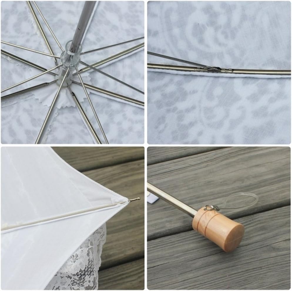 Honeystore Vintage Sun Umbrella 2 Folding Bridal Wedding Lace Parasol Decoration White