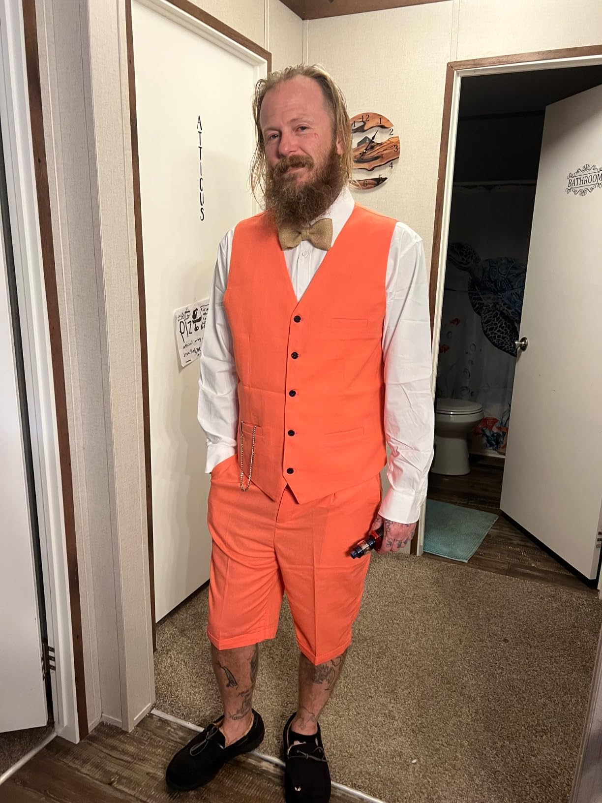Costume 2 pièces en lin pour homme - Style décontracté - Pour l'été, la plage, le mariage - Ensemble gilet et short