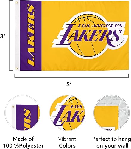 Miniatura 3 de Desert Cactus Bandera de Los Angeles Lakers NBA National Basketball Association 100% poliéster para interiores y exteriores, 3 pies x 5 pies,