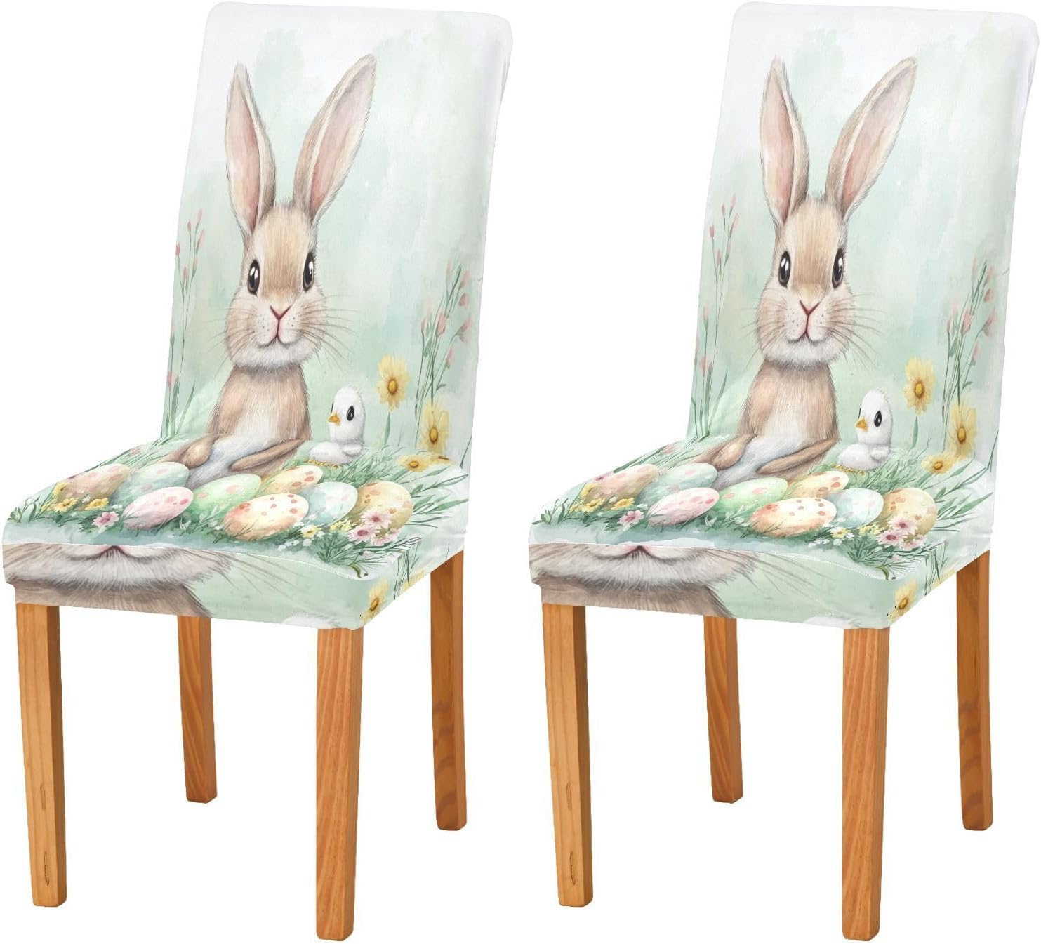ALAZA Chair Covers for Dining Room, Happy Easter Easter Rabbit Eggs Spring Flowers Chick Stretch Chair Cover Sets Chair Protector Removable Washable for Ktichen Restaurant Hotel