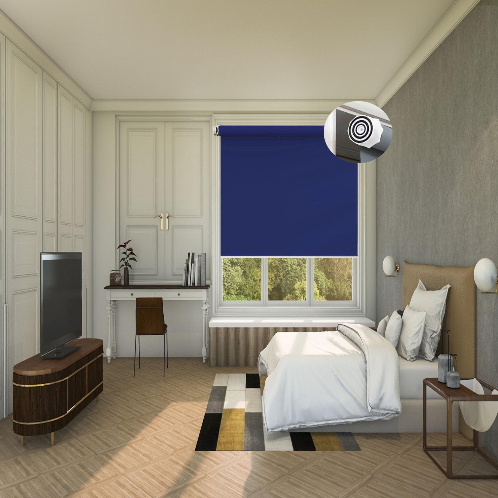 Blackout Blinds No Drill 95 x 100 cm Thermal Insulated UV Protection, Roller, Roman and Vertical blinds in a Variety of Sizes Ideal for Bedroom, Nursery, Navy Blue