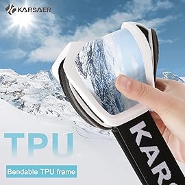 Karsaer Ski Goggles Anti-Fog Snow Goggles OTG 100% UV Protection Snowboard Goggles Bendable Dual-Lenses for Men Women Youth