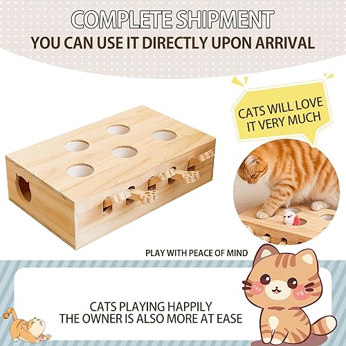 Miniatura 6 de Juguete para gatos Whack a Mole con ratones desplegables, juego de rompecabezas interactivo y tablero para rascar para gatos de interior,