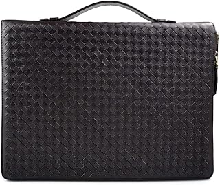 Leather folder A4 document file folder A4 braided weaved leather zipped folder bag dark brown made in Italy office folder document folder