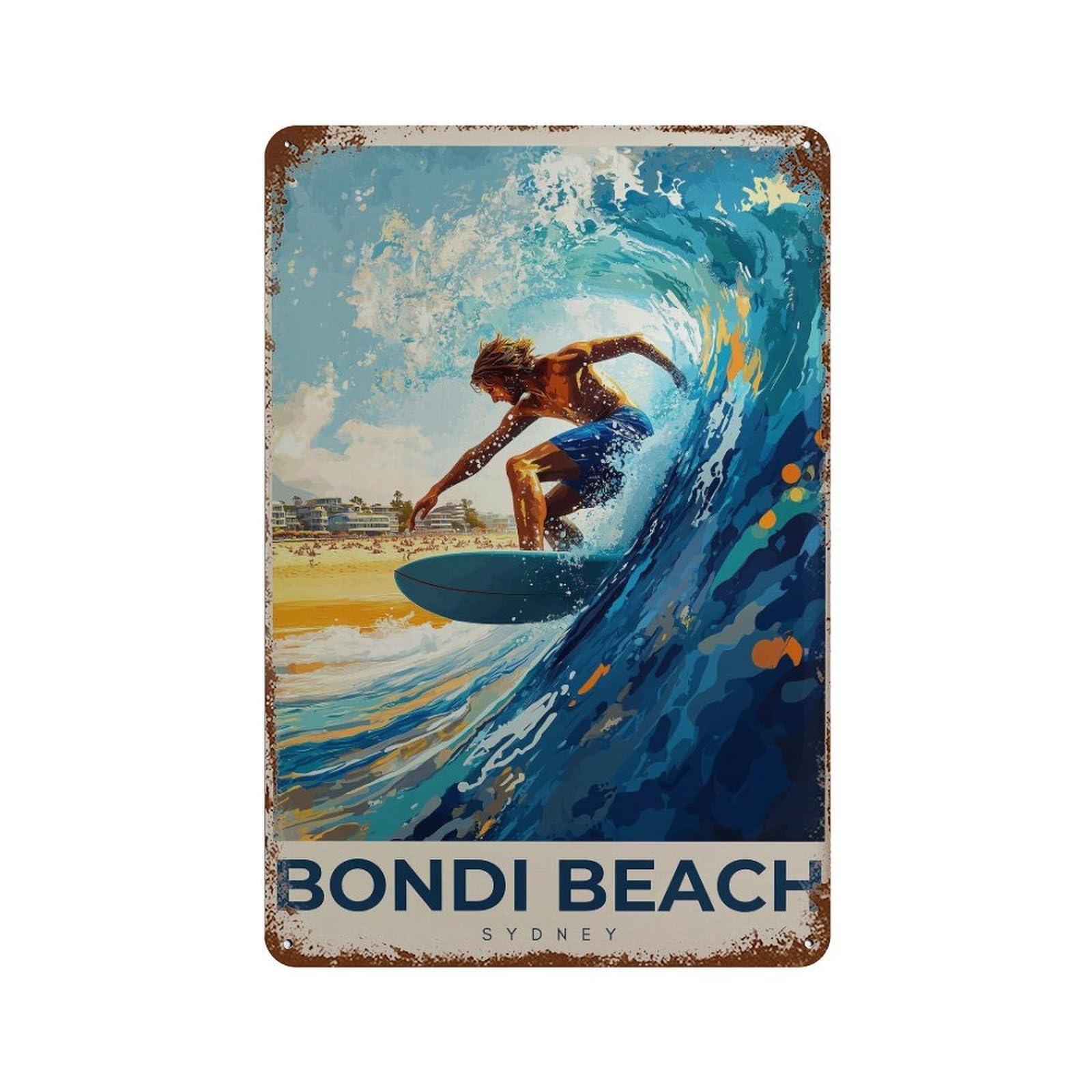 xiaoxiaoshen Bondi Beach Surfing Australia Travel Wall Decor Art Metal Tin Poster Modern Home Decor Art Home Bar Shop Decorations Vintage Sign 30x20cm