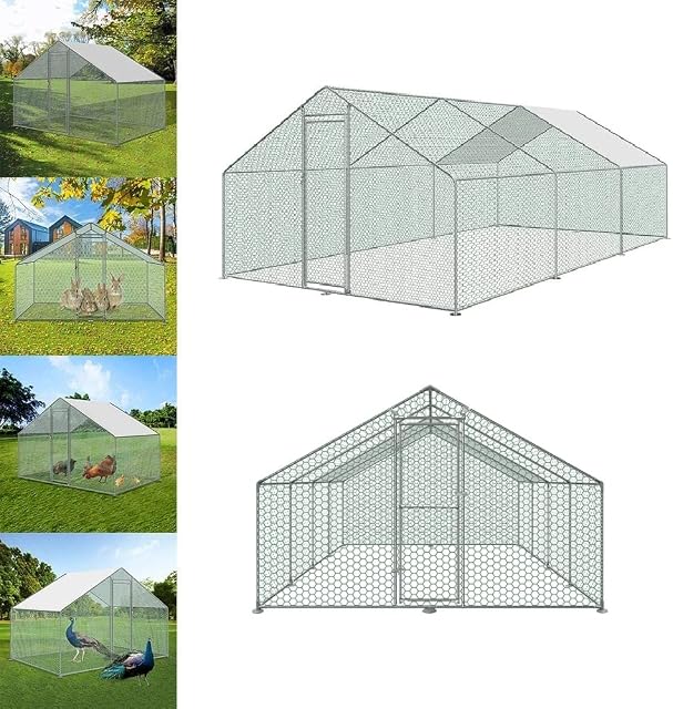 LZQ Chicken Coop Chicken Run with Lock 3 x 6 x 2 m Galvanised Steel Small Animal Hutch Outdoor Enclosure Chicken House Roof Poultry Hutch for Chicken Cage Bird Cage Small Animals Pet Cage Outdoor