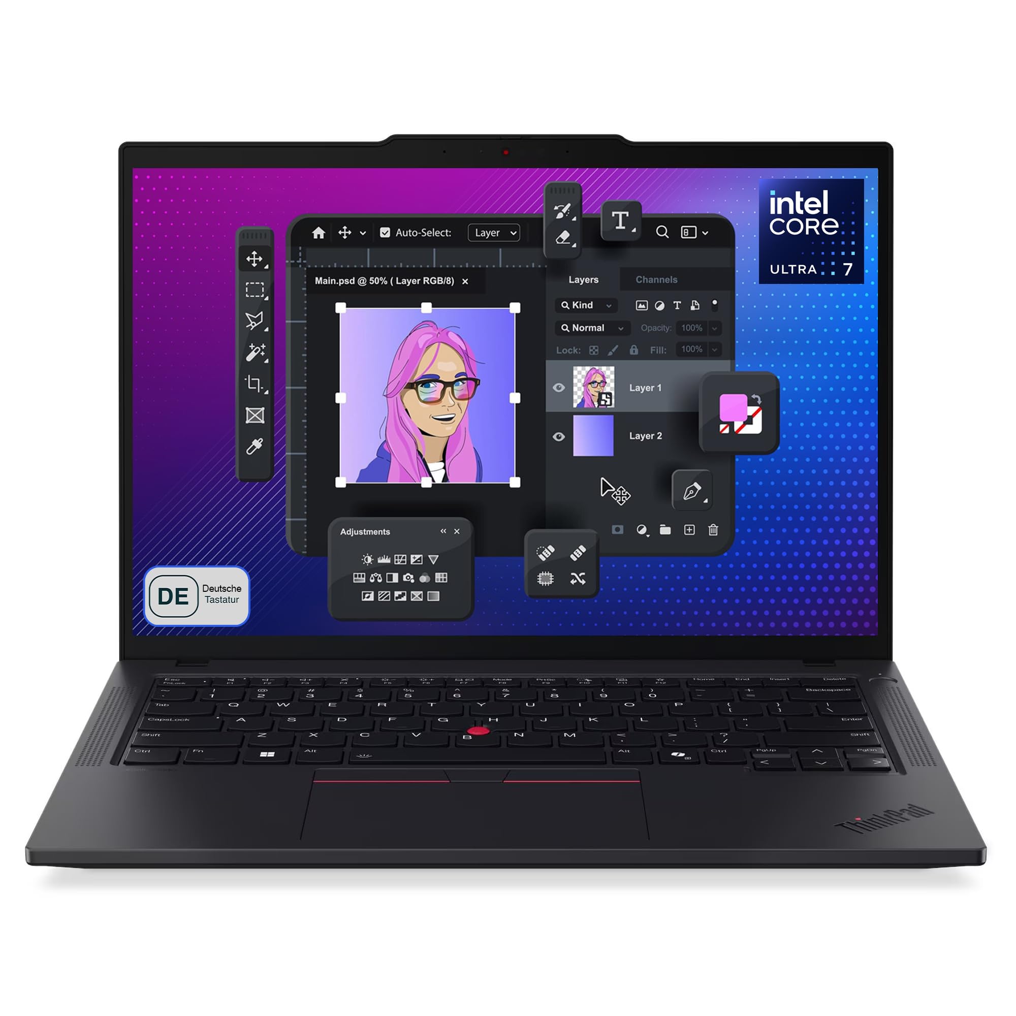 Lenovo ThinkPad T14 G5 Business Laptop, Intel Core Ultra 7 155U, 64 GB DDR5 RAM, 1 TB SSD, 14" WUXGA IPS Display, Deutsches Tastatur-Layout, W11 Pro, Schwarz