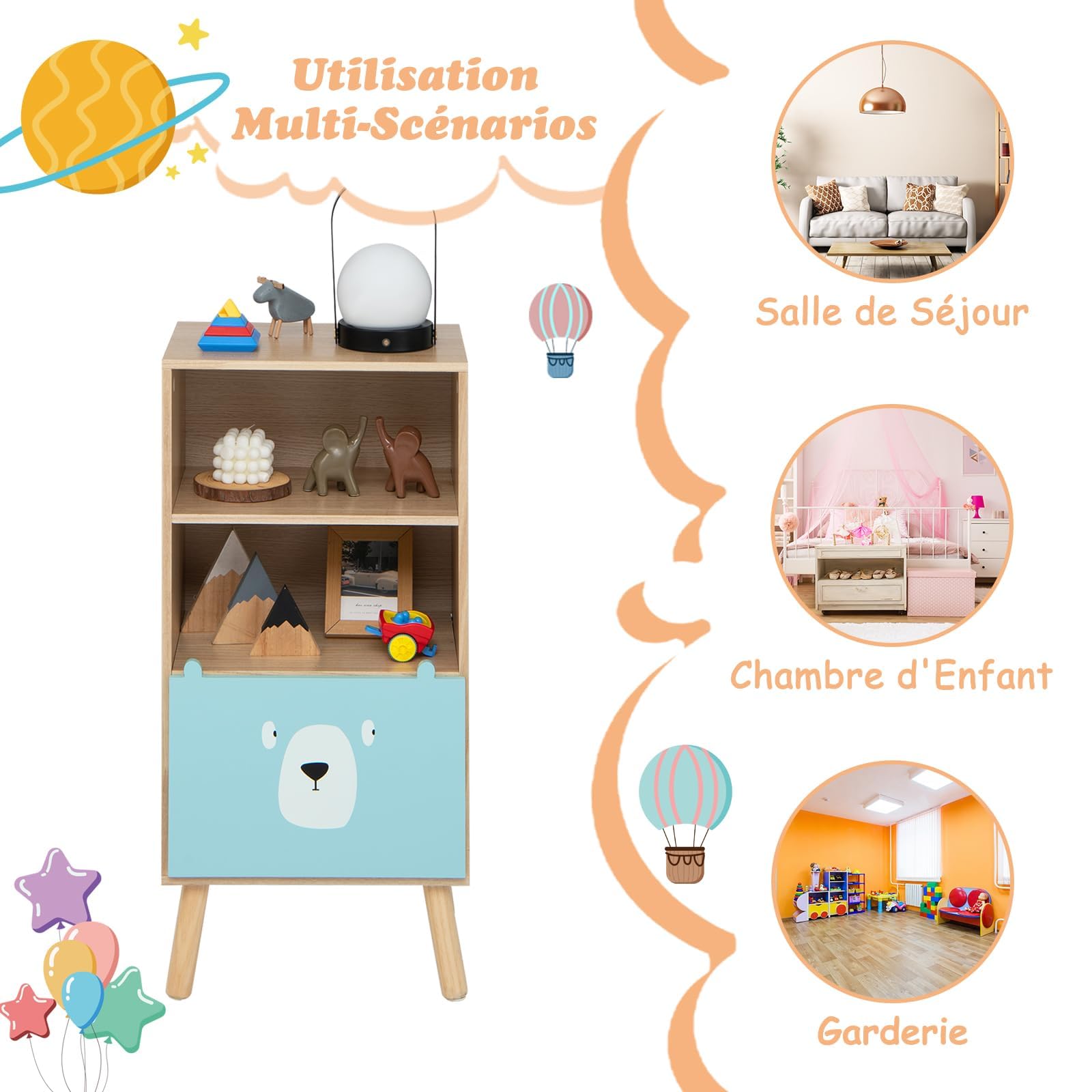 Libreria per Bambini RELAX4LIFE 3 Ripiani 40x30x85 cm Legno Cassetto 2 Scomparti Antiribaltamento 50 kg