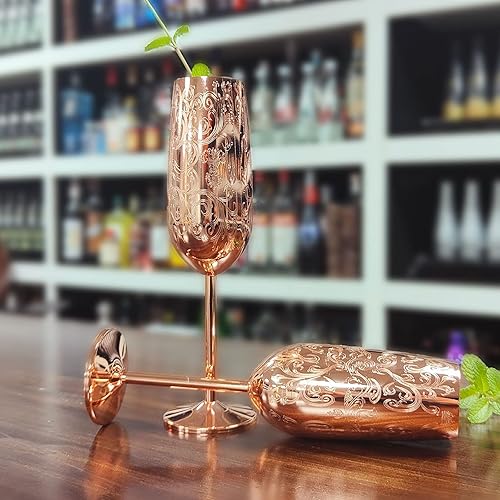 Miniatura 5 de Sky Fish Juego de 2 copas de champán de acero inoxidable, 6.8 fl oz, juego de boda para bodas, fiestas y aniversario (chapado en cobre)