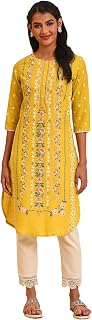 W for Woman Yellow Glitter Printed Kurta