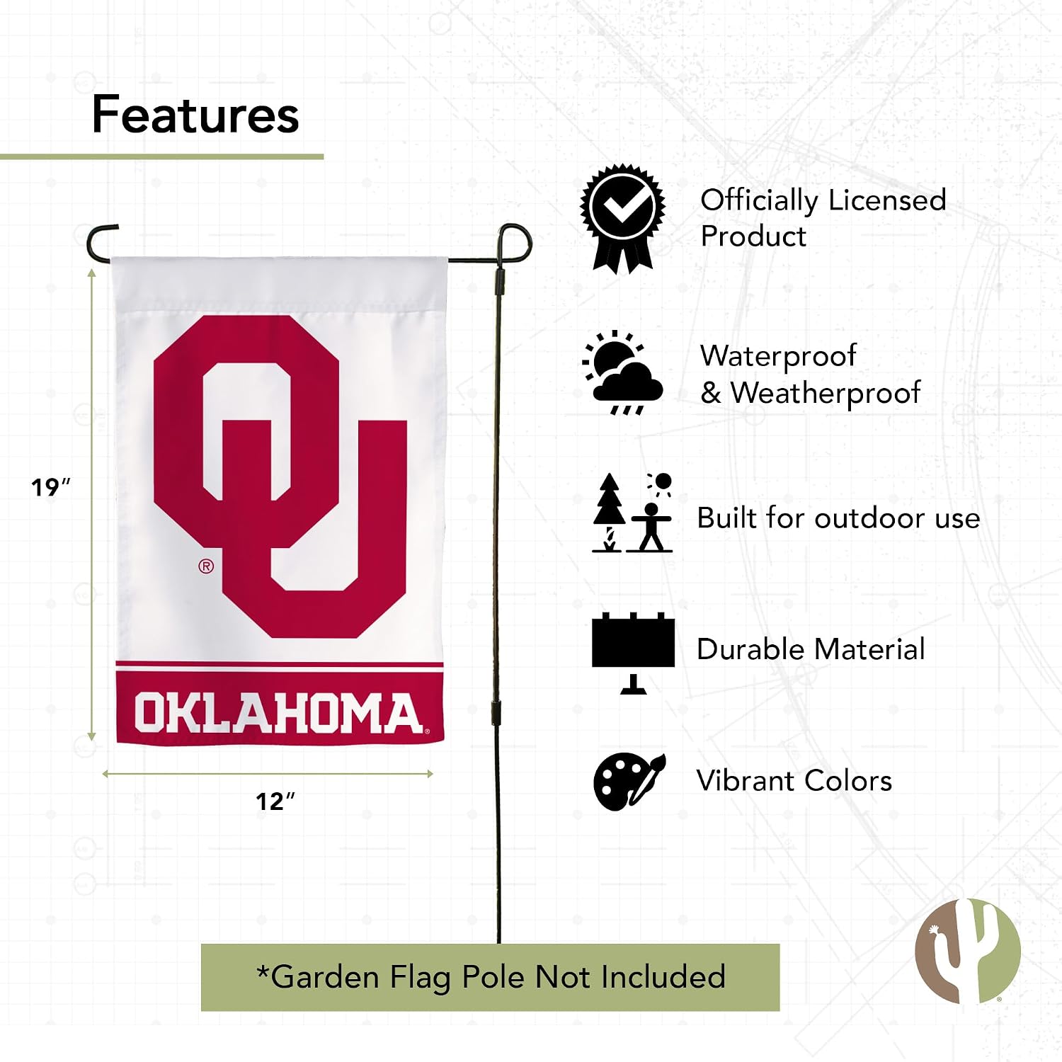 Desert Cactus The University of Oklahoma TUO Garden Flag – 19 x 12 Inch Oklahoma Sooners Banner, for Outdoor Display and Events (Design B)